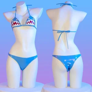 Sexy Bikini 2024 Women Shark Print PU Swimsuit Split Bathing Suit Low Waist Leather Bikinis Sets Beach Swimwear