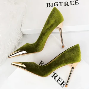 BIGTREE Shoes Luxury Women's Pumps Metal Pointed High Heels Fashion Stilettos Banquet Shoes Ladies Pumps Sexy Party Shoes Suede