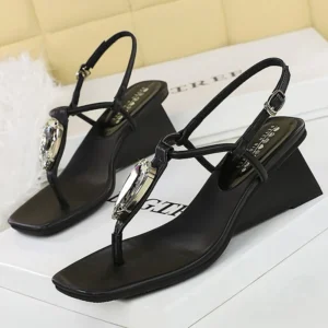 BIGTREE Shoes Women Sandals Rhinestone Design Flip-flops wedge heels Women shoes square head Lady Shoes wedgies buckle Sandals