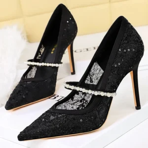 BIGTREE Shoes Rhinestone pearl Women Pumps Lace High Heels Sexy party shoes Stiletto Heels Luxury Banquet Shoes Women Heels New