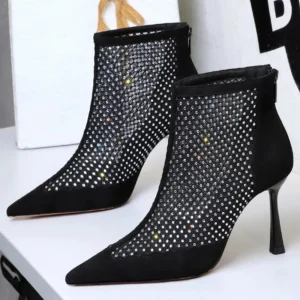 Sexy Mesh Rhinestones Women Boots Net Breathable boots Stiletto high-heeled boots Summer Sandals Boots Rear zipper High Heels