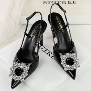 Fashion Rhinestone Women Pumps Luxury High Heels 9 CM Stiletto Patent leather High heeled Sandals Summer Shoes Sexy party shoes