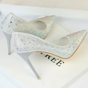 2025 Luxury Glitter Rhinestone High Heels Women Pumps Bride White Silver Heels Crystal Cinderella Wedding Shoes Plus Size 42 43