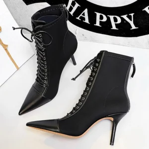 BIGTREE Shoes Cross Straps Sexy Women Boots Pointed Toe Stiletto High-heel Boots 2025 New Women's Ankle Boots Plus Size 42 43