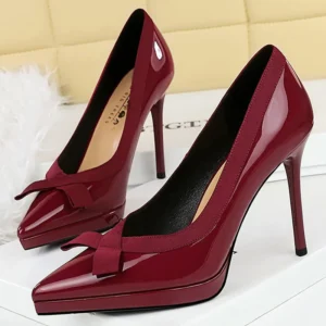 Women platform Pumps Patent leather High Heels Sexy party shoes Stiletto 10.5 cm bowknot Ladies heels Female shoes Spring 2025