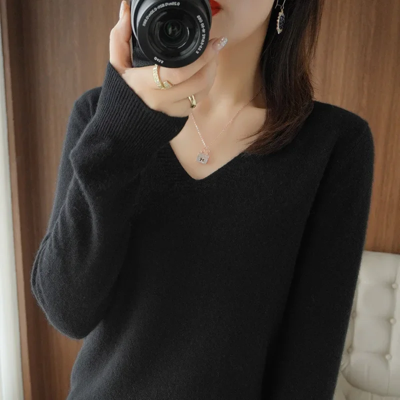 YSZWDBLX Sweaters Women Casual V-neck Solid Jumpers Pullovers Spring Autumn Womens Sweater Winter Warm Knitwear Bottoming Shirt - Image 6