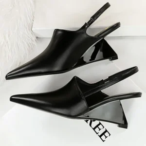 BIGTREE Shoes Women Pumps New Designer Wedge Heels Shoes Hollow Back Strap Sandals Women shoes pointed end Wedges Office shoes