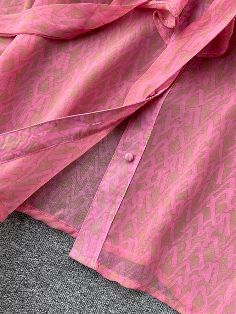 Women's Spring New Blouse Sweet Pure V-neck Bow Puff Sleeve Fashion Printing Loose Versatile Chiffon Shirt D0139 - Image 4