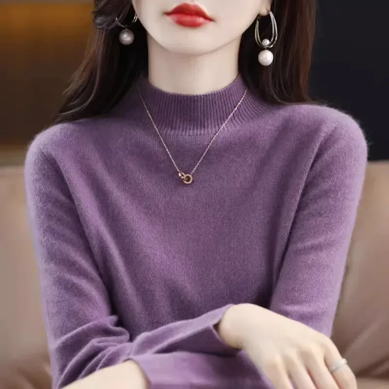 Autumn Winter Women Sweater Casual Warm Bottoming Shirts Mock Neck Basic Knitwear Long Sleeve Pullovers Korean Fashion Jumper - Image 3