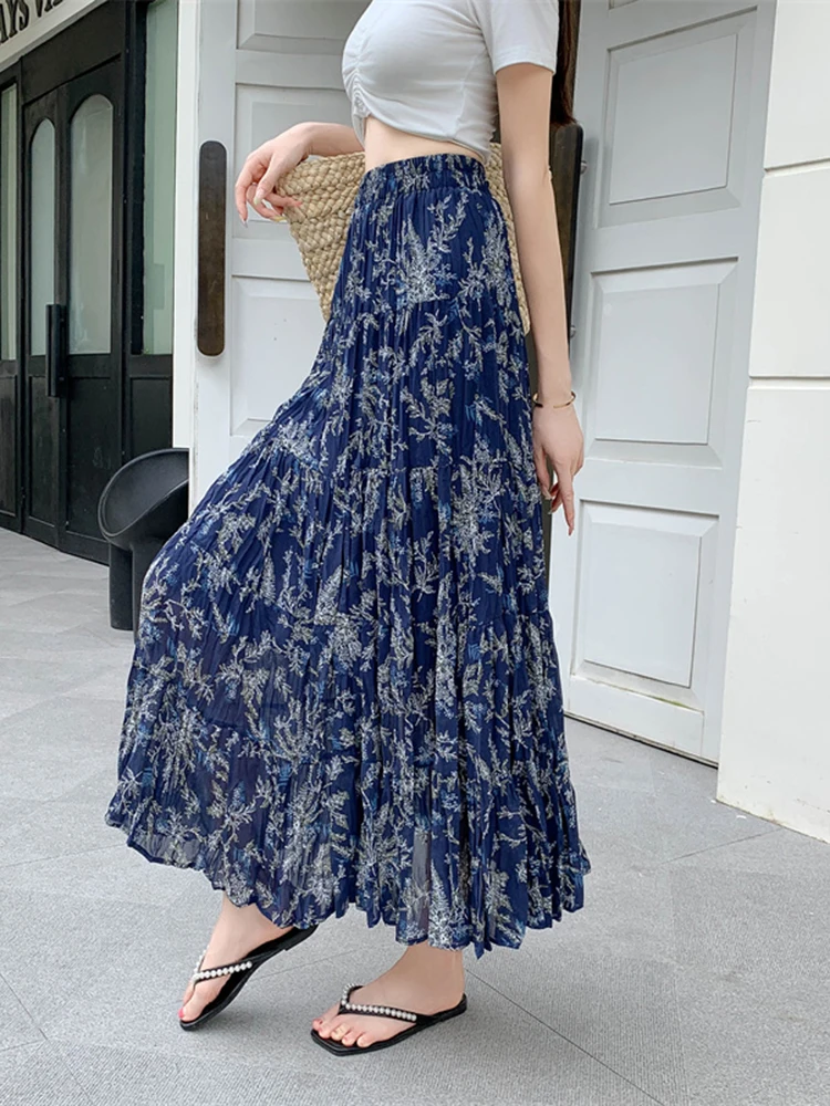 Retro Half Length Skirt for Women 2025 Spring/Summer New Style Vacation Beach Large Swing High Waist Floral Long Skirt A275 - Image 5
