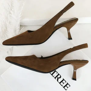 BIGTREE Shoes Kitten heels 6 CM Suede Women Pumps Pointed hollow out High Heels Summer Women heeled sandals Comfort Ladies shoes