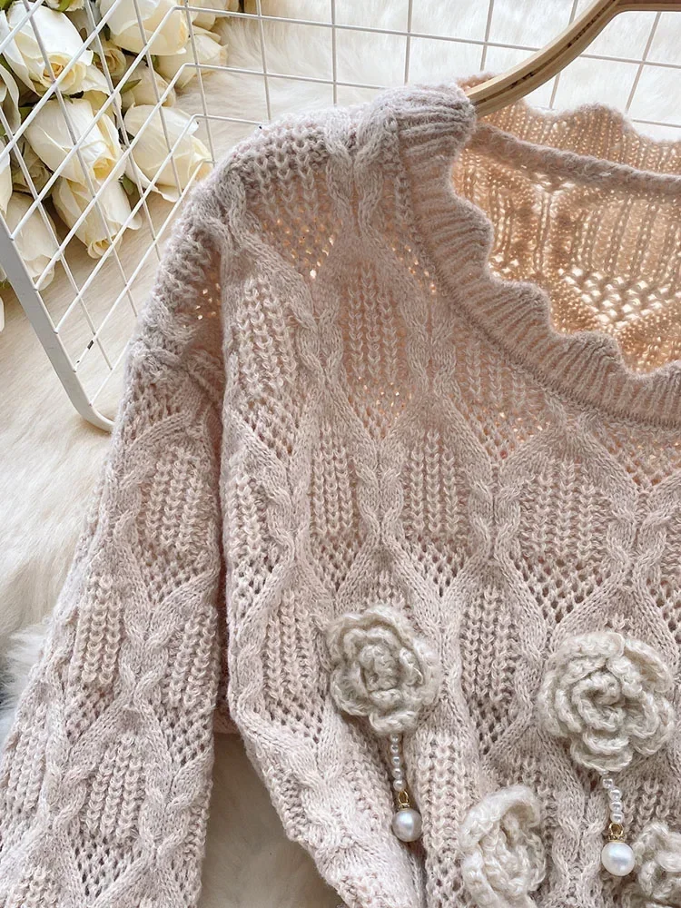 Women Autumn Pullovers Korean Sweater Gentle Design Feel Mesh Ruffle Flap Versatile Knitwear Long Sleeve Top D5075 - Image 4