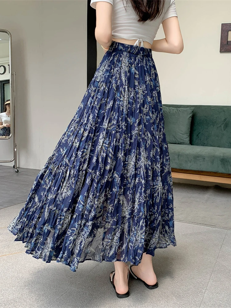 Retro Half Length Skirt for Women 2025 Spring/Summer New Style Vacation Beach Large Swing High Waist Floral Long Skirt A275 - Image 3