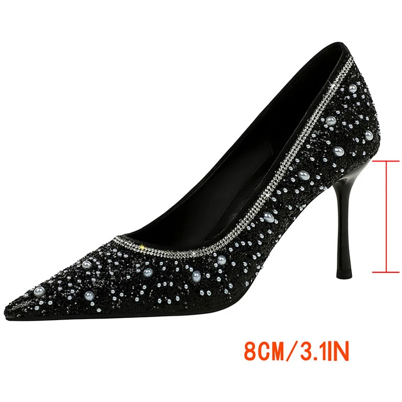 BIGTREE Shoes Temperament high heels Women shoes sequin beading Women Pumps Stiletto 8 cm Heels Sexy party shoes Luxury Pumps - Image 2