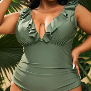 VigoJany 2025 Verge Strapped Plus Size Swimwear Women V Neck Beach One Piece Swimsuit Backless Summer Big Bathing Suit Beachwear