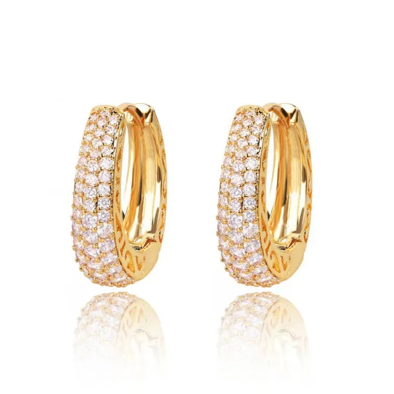 Huitan Hollow Gold Color Hoop Earrings for Women Paved Dazzling CZ Stone Luxury Trendy Female Circle Earrings Statement Jewelry - Image 3