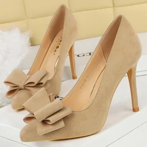 BIGTREE Shoes 2025 New bowknot suede Women Pumps Large size 34-43 High Heels Stilettos 10 cm Ladies shoes luxury Banquet shoes