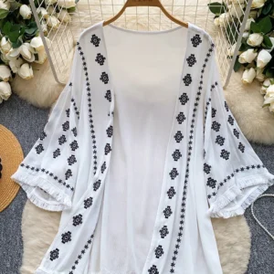Summer Women's Bohemian Fringe Cardigan Top Paired with Embroidered Beach Vacation Loose Casual Top