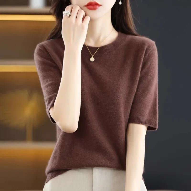 Spring Autumn Women Sweaters Short Sleeves O-neck Bottoming Shirts Knitwear 2025 Summer Knit Tops Pullovers Korean Jumpers - Image 3