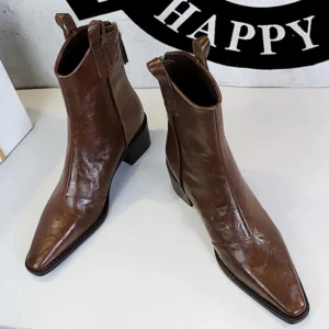 BIGTREE Designer Punk Vintage Pointed Toe Women Ankle Boots Autumn Winter Zipper Shoes Women Fashion Square Heel Botas Mujer