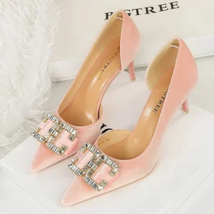 Women 7 cm and 10.5 cm Heels Metal buckle Women Pumps Rhinestone Luxury banquet shoes Sexy High Heels Female Stiletto Size 43