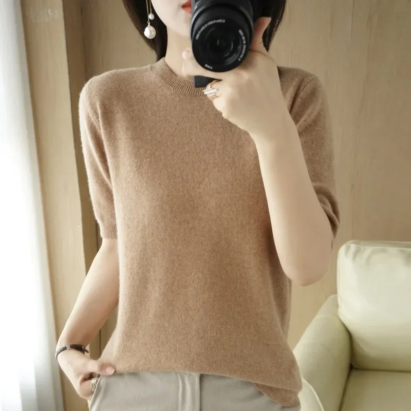 2025 Women Sweaters Spring Summer Short Sleeve Knit Pullovers O-neck Slim Fit Sweater Bottoming Shirts Korean Fashion Knitwear - Image 2