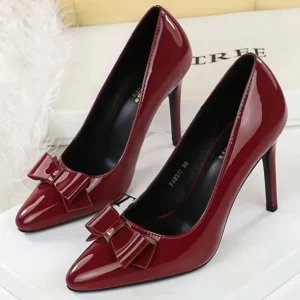 BIGTREE Shoes bowknot Women Pumps High Heels Sexy party shoes Stiletto 10 cm Heels pointed tip Ladies shoes pumps plus size 43