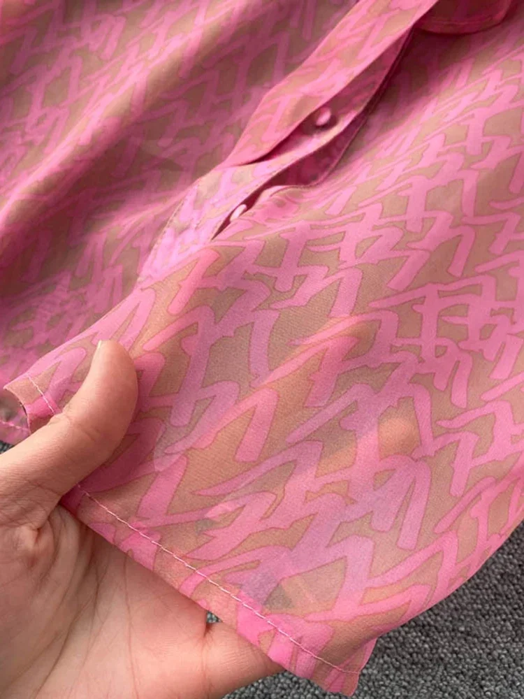 Women's Spring New Blouse Sweet Pure V-neck Bow Puff Sleeve Fashion Printing Loose Versatile Chiffon Shirt D0139 - Image 5