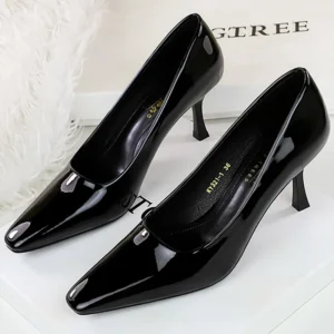 Fashion Women 7.5 cm Heels Patent leather Women Pumps Square head Kitten heels Stiletto Elegant banquet shoes Sexy party shoes