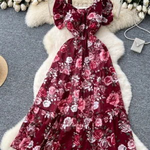 Summer Women's Short Sleeved Camisole Dress New Fashion Sweet Vacation Grand Display Elegant Long Dress Female A602