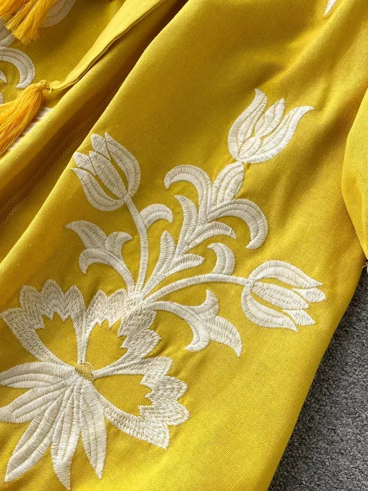 New Spring Autumn Women's Embroidered Dress V-neck Tie Split Retro Indie Folk Style Holiday Beach Long Dress Women GD679 - Image 6