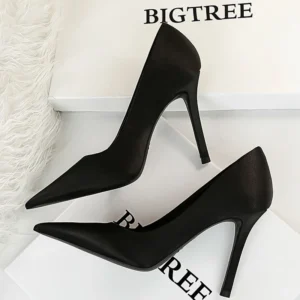 BIGTREE Shoes Silk Satin Woman Pumps Fashion High Heels 2025 New Stiletto 10 Cm Heels Sexy Party Shoes Lady Pumps Large Size 43