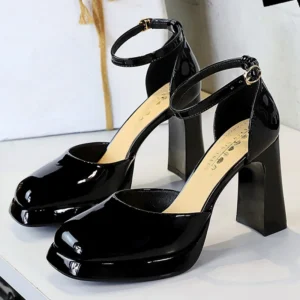 BIGTREE Shoes 9 cm Chunky Block Heels Women's sandals patent leather High Heels party Shoes Platform Sandals Summer Women Shoes
