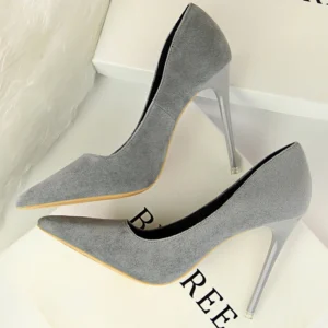 BIGTREE Shoes Classic High Heels Woman Pumps Sexy Office Shoes Stiletto Heels Fashion Large Size Women Heels Pumps Grey Green