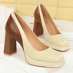 Color block Platform Pumps Women high heels shoes 9 cm Square head Women Heels Sexy party shoes thick with high-heeled shoes