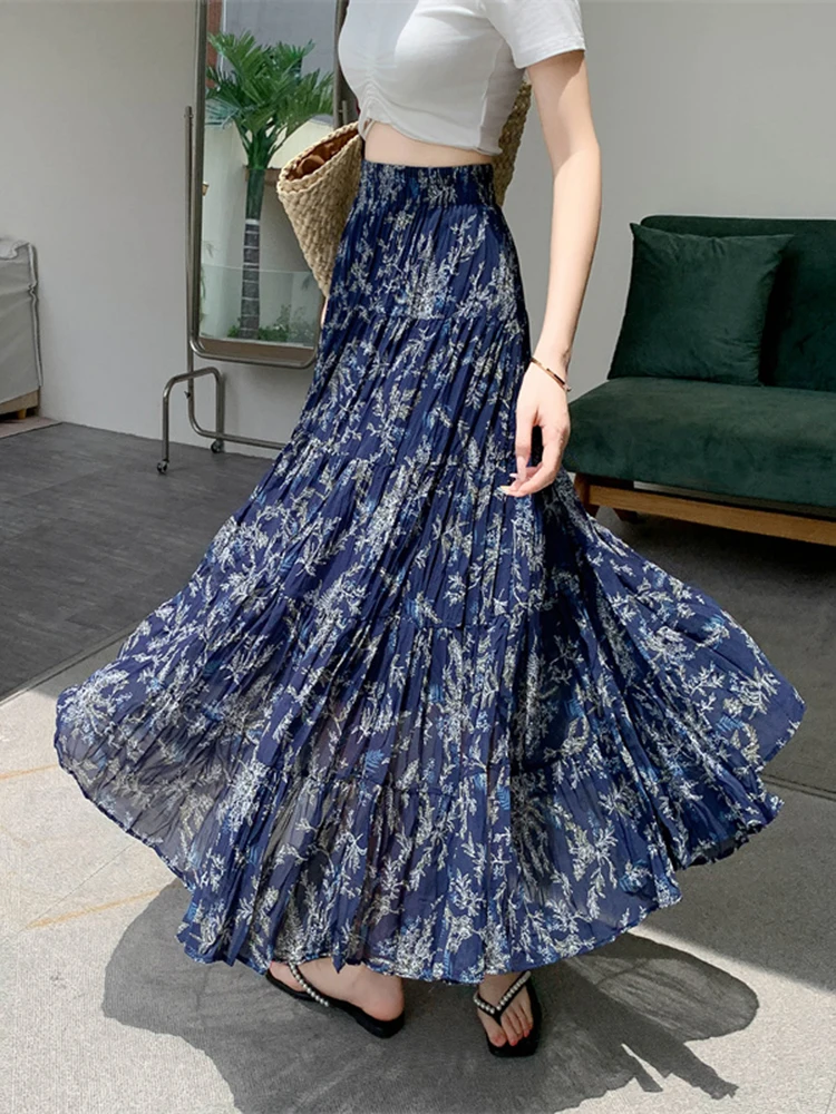 Retro Half Length Skirt for Women 2025 Spring/Summer New Style Vacation Beach Large Swing High Waist Floral Long Skirt A275