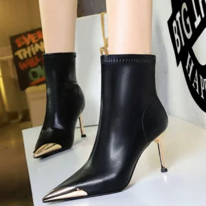 BIGTREE shoes Autumn Winter Boots Metal Pointed tip Women Boots Fashion Leather Boots High Heels Stilettos New Women Ankle Boots
