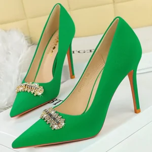 Rhinestone buckle Women Pumps Fashion high heels Stilettos 10 cm Luxury banquet shoes Sexy party shoes Ladies' wedding shoes