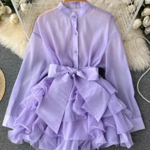 Women Spring Autumn Winter Shirt Temperament Chiffon Chic New Style Ruffle Foreign Style Senior Design Bow Tie Small Shirt D2348