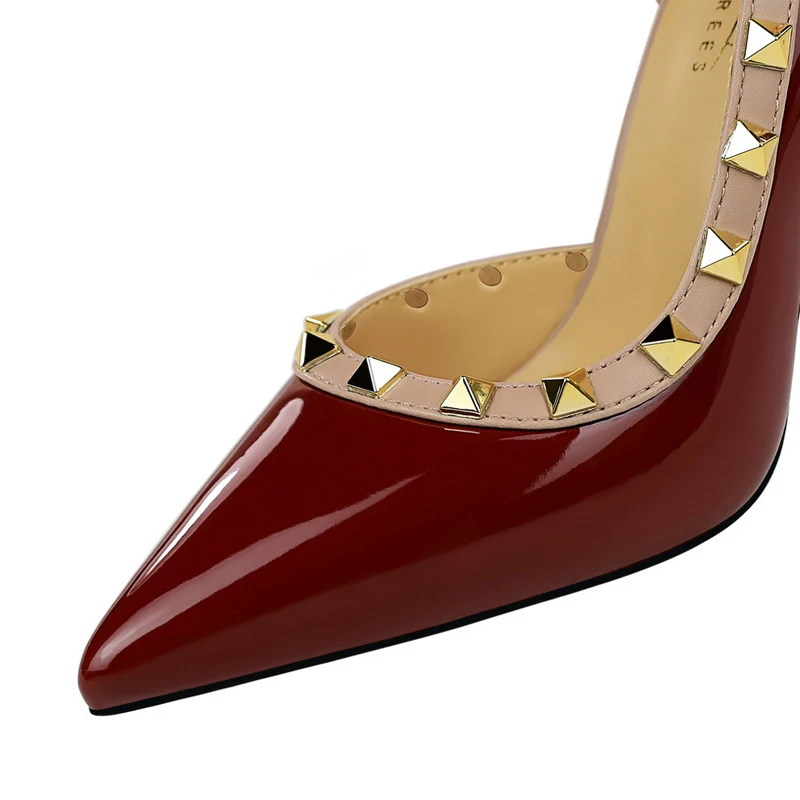 Sexy Women Pumps Rivet Design High Heels Women 10.5 CM Stiletto Patent leather Ladies Pumps Luxury banquet shoes Plus Size 43 - Image 3