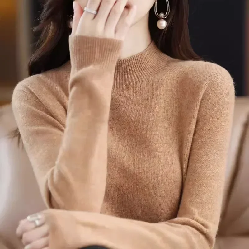Autumn Winter Women Sweater Casual Warm Bottoming Shirts Mock Neck Basic Knitwear Long Sleeve Pullovers Korean Fashion Jumper - Image 2