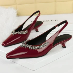 BIGTREE Shoes 4 cm Kitten heels Women Pumps Patent leather Low-heel Women Shoes Rhinestone Women heels Summer Women Sandals 2025