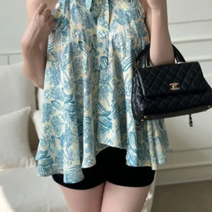 Women's Spring Blouse Korean Version Vintage Floral Sleeveless Vest Shirt New Vacation Style Hanging Neck Tie Top Blusa BL193