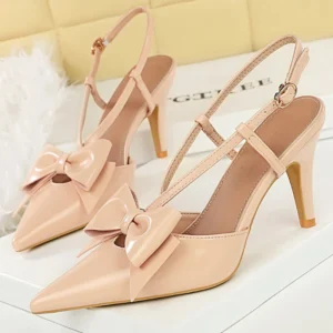 BIGTREE Shoes Bowknot Women Pumps high heels 8 cm Stilettos Pointed Women Heels hollow-out buckle high-heeled Sandals Summer