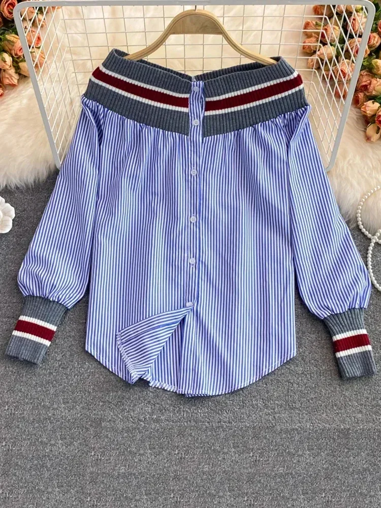 Spring Autumn Women's Shirt Patchwork Shirts Casual Loose Retro Blouses Long Sleeve Shirt Woman Tops GD641 - Image 5