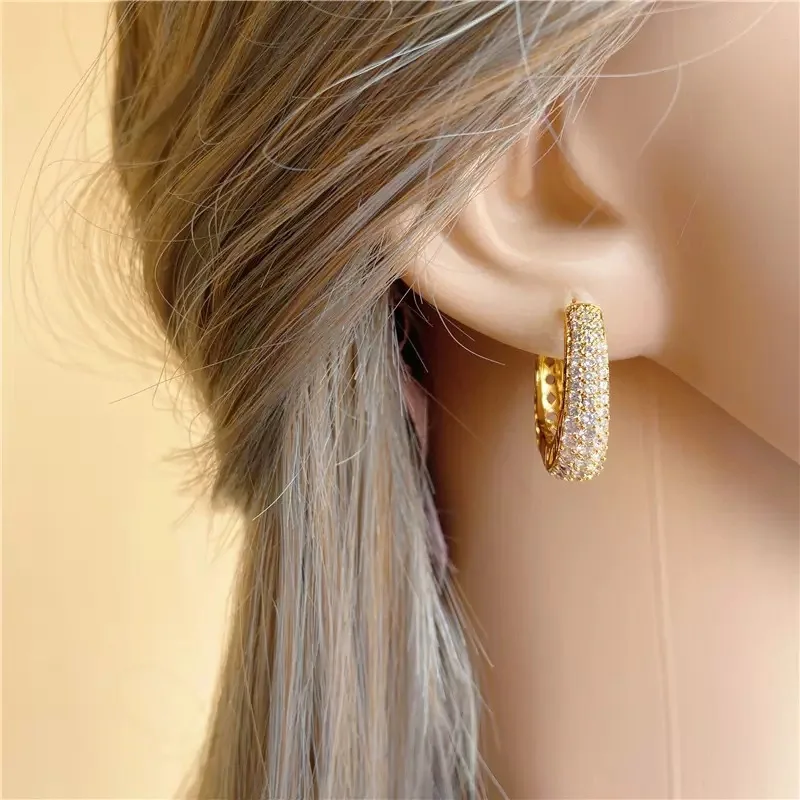 Huitan Hollow Gold Color Hoop Earrings for Women Paved Dazzling CZ Stone Luxury Trendy Female Circle Earrings Statement Jewelry - Image 5