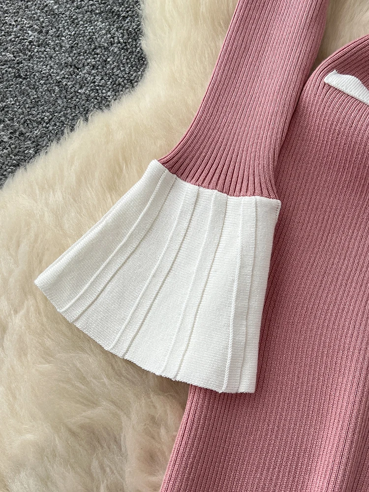 Women French Dress Knitted Autumn Winter O-neck Long-sleeved Button Elastic Simple Design Mid-length Female Vestidos DS211 - Image 5