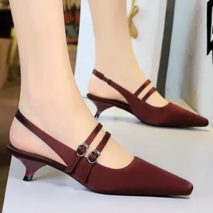 BIGTREE Shoes 3 cm Ladies low heeled shoes Women Pumps Double buckle design Kitten heels Ladies Shoes Silks Satins Women Sandals