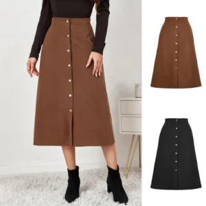 Elegant Corduroy Long Skirt Women Fashion Autumn and Winter Clothes Faldas Vintage High Waisted Maxi Skirts Casual Streetwear