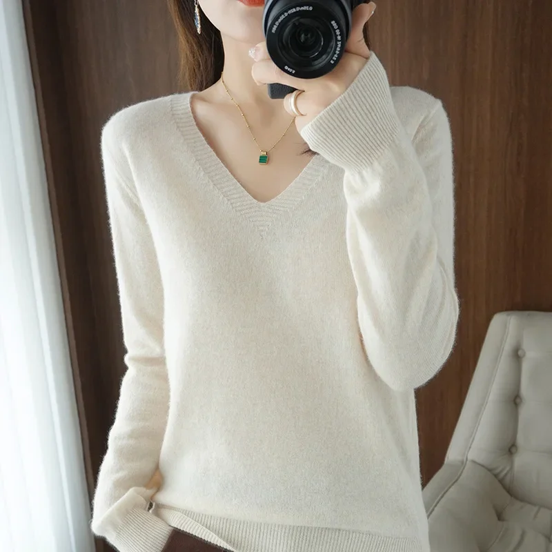 YSZWDBLX Sweaters Women Casual V-neck Solid Jumpers Pullovers Spring Autumn Womens Sweater Winter Warm Knitwear Bottoming Shirt - Image 5
